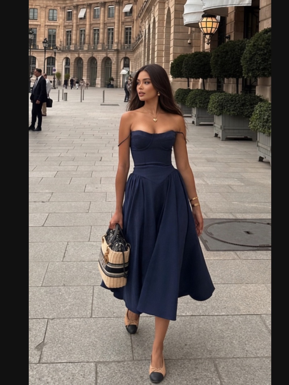 HOUSE OF CB 'Carmen' Navy Blue Cotton Bustier Sundress/XSmall US2-4 $299